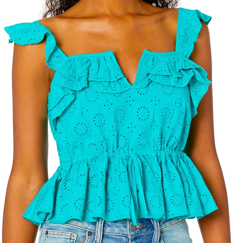 GUESS Women's Sleeveless Cropped Eyelet Top